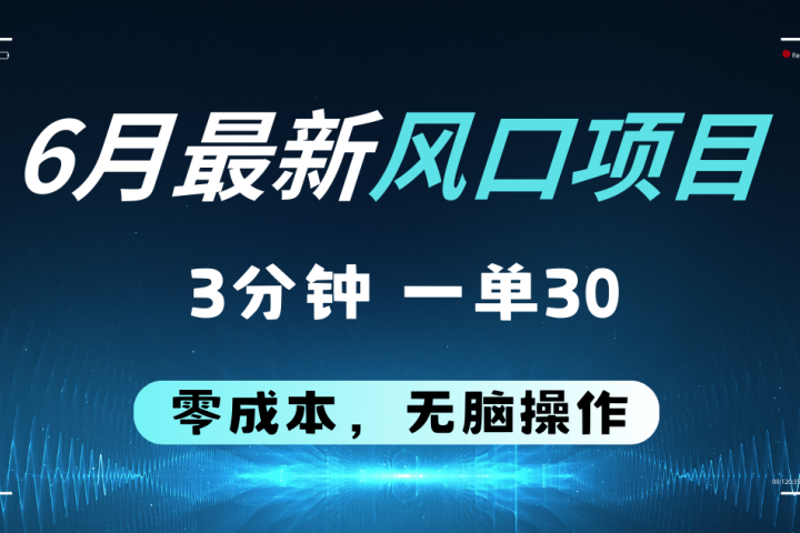 6月最新风口项目，零成本零预算，只要你有执行力，操作三分钟，轻松日入2000+网创库-网创项目资源站-副业项目-创业项目-搞钱项目网创库