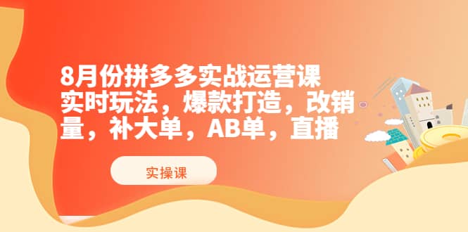 8月份拼多多实战运营课，实时玩法，爆款打造，改销量，补大单，AB单，直播网创库-网创项目资源站-副业项目-创业项目-搞钱项目网创库