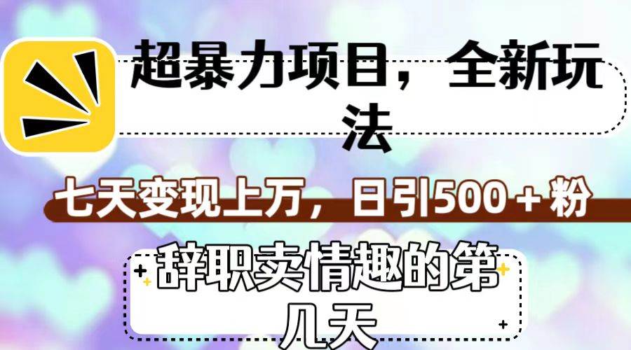 超暴利项目，全新玩法（辞职卖情趣的第几天），七天变现上万，日引500+粉网创库-网创项目资源站-副业项目-创业项目-搞钱项目网创库