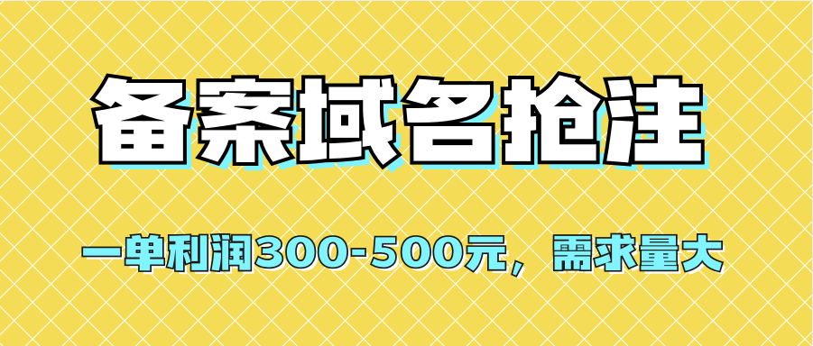 【全网首发】备案域名抢注，一单利润300-500元，需求量大网创库-网创项目资源站-副业项目-创业项目-搞钱项目网创库