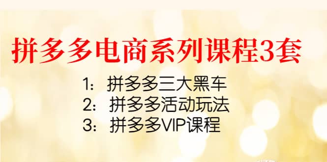 拼多多电商系列课程3套：拼多多三大黑车+拼多多活动玩法+拼多多VIP课程网创库-网创项目资源站-副业项目-创业项目-搞钱项目网创库
