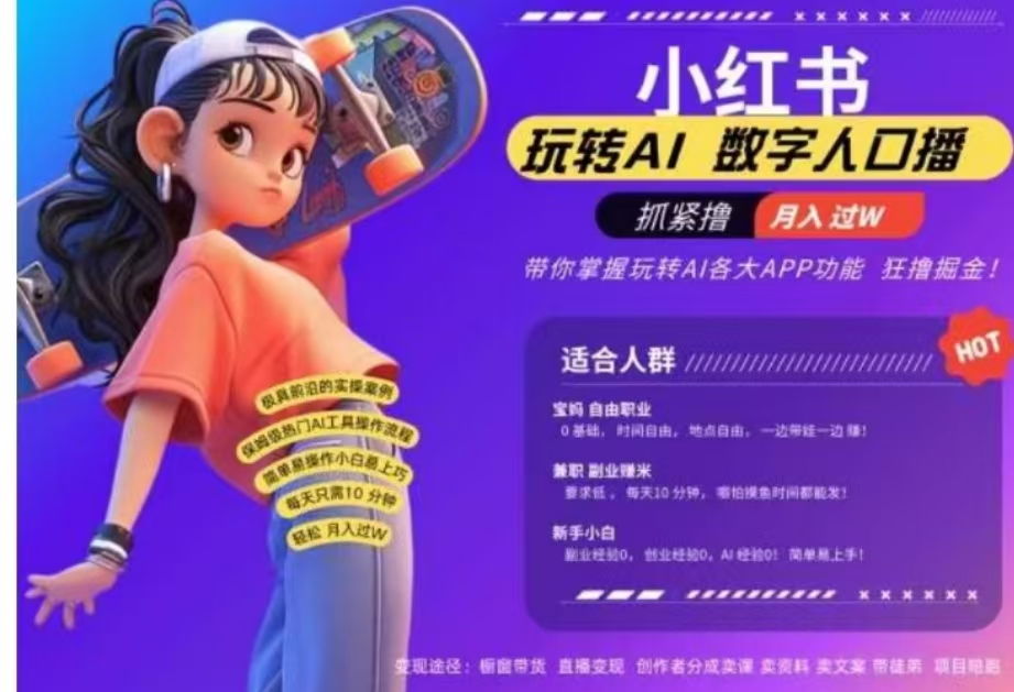小红书数字人暴力起号，AI改写文案，流量火爆月入破W轻松拿捏，再也不用费劲录口播网创库-网创项目资源站-副业项目-创业项目-搞钱项目网创库