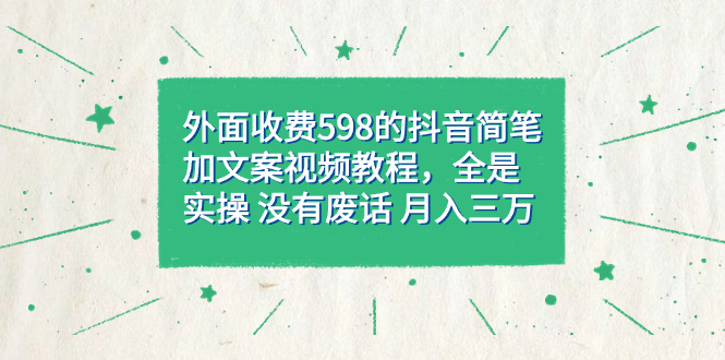 外面收费598抖音简笔加文案教程，全是实操 没有废话 月入三万（教程+资料）网创库-网创项目资源站-副业项目-创业项目-搞钱项目网创库