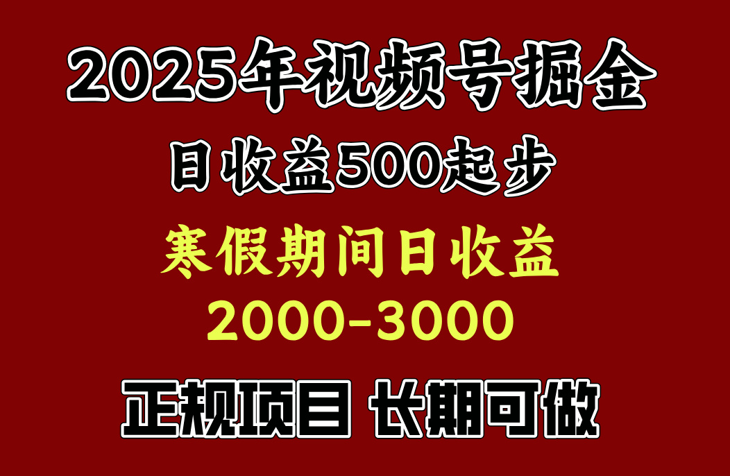 最新视频号项目，单账号日收益500起步，寒假期间日收益2000-3000左右，网创库-网创项目资源站-副业项目-创业项目-搞钱项目网创库