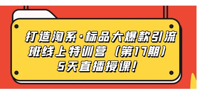 打造淘系·标品大爆款引流班线上特训营5天直播授课！网创库-网创项目资源站-副业项目-创业项目-搞钱项目网创库