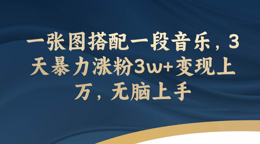 一张图搭配一段音乐，3天暴力涨粉3w+变现上万，无脑上手网创库-网创项目资源站-副业项目-创业项目-搞钱项目网创库