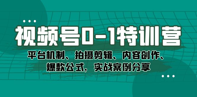 视频号0-1特训营：平台机制、拍摄剪辑、内容创作、爆款公式，实战案例分享网创库-网创项目资源站-副业项目-创业项目-搞钱项目网创库
