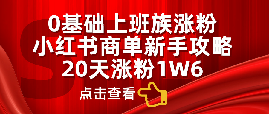 小红书商单新手攻略，20天涨粉1.6w，0基础上班族涨粉网创库-网创项目资源站-副业项目-创业项目-搞钱项目网创库