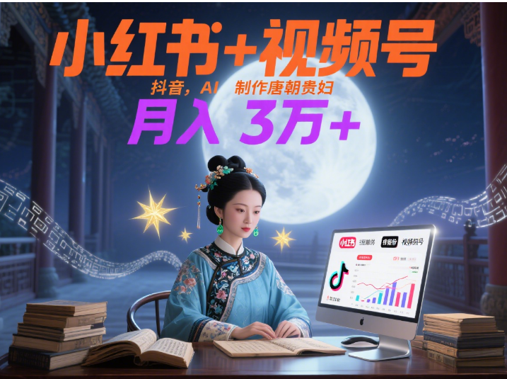 小红书+视频号+抖音，AI轻松制作唐朝贵妇IP，毒鸡汤、励志、减肥瘦身、养生赛道轻松切入，每天30分钟，轻松产出N条，月入3万+ 网创库-网创项目资源站-副业项目-创业项目-搞钱项目网创库