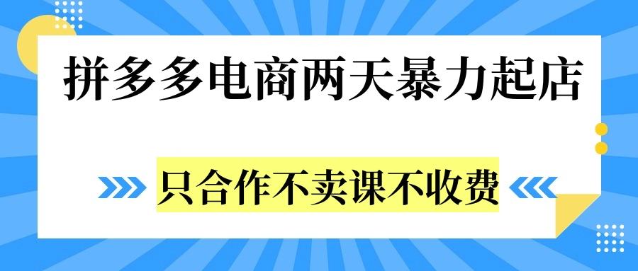 拼多多两天暴力起店，只合作不卖课不收费网创库-网创项目资源站-副业项目-创业项目-搞钱项目网创库
