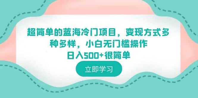 超简单的蓝海冷门项目，变现方式多种多样，小白无门槛操作日入500+很简单网创库-网创项目资源站-副业项目-创业项目-搞钱项目网创库