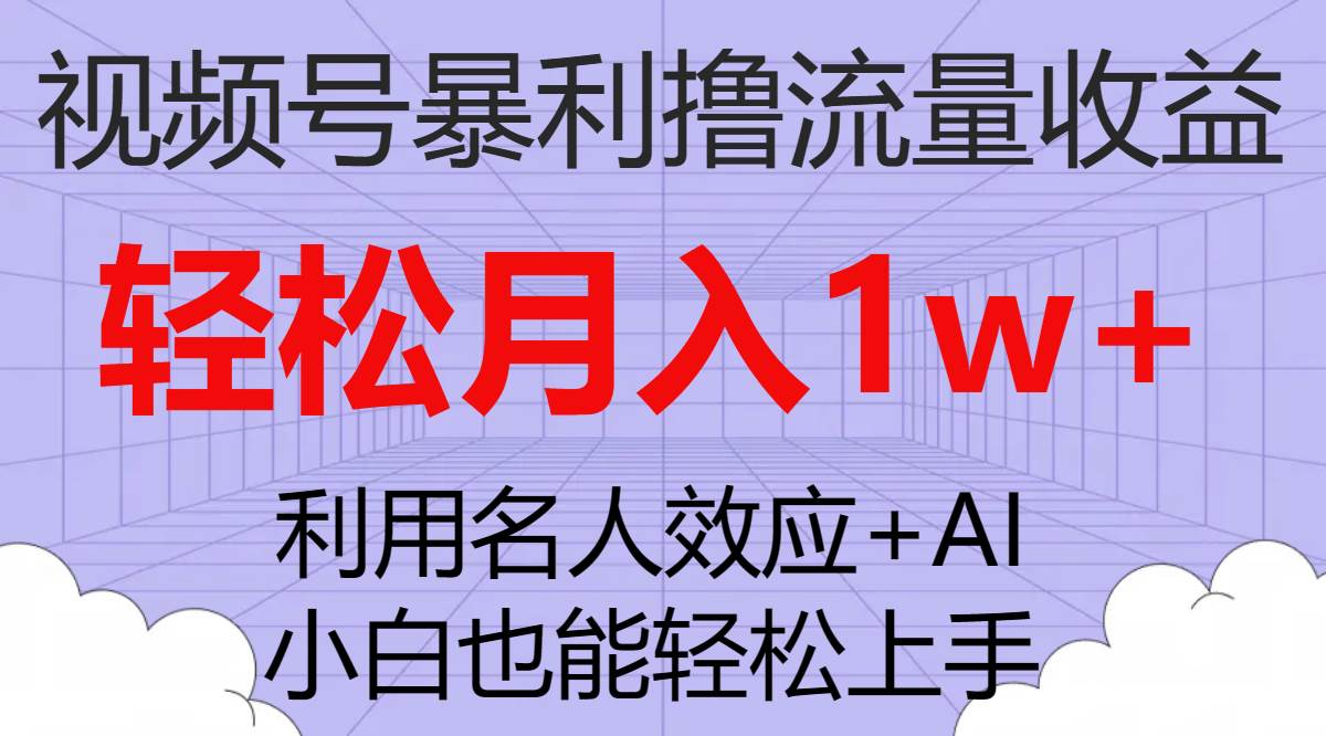 视频号暴利撸流量收益，小白也能轻松上手，轻松月入1w+网创库-网创项目资源站-副业项目-创业项目-搞钱项目网创库