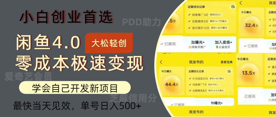 闲鱼0成本极速变现项目，多种变现方式，单号日入500+最新玩法网创库-网创项目资源站-副业项目-创业项目-搞钱项目网创库