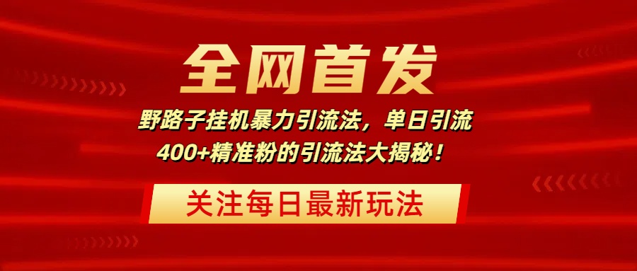 全网首发，野路子挂机暴力引流法，单日引流400+精准粉的引流法大揭秘！网创库-网创项目资源站-副业项目-创业项目-搞钱项目网创库