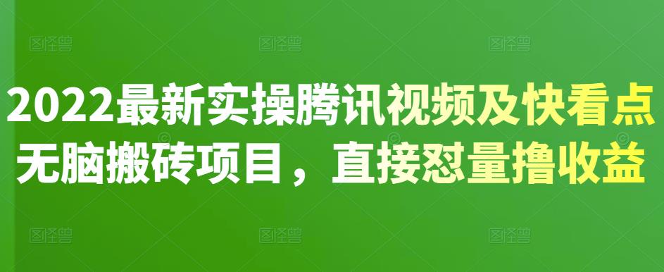 2022最新实操腾讯视频及快看点无脑搬砖项目，直接怼量撸收益网创库-网创项目资源站-副业项目-创业项目-搞钱项目网创库