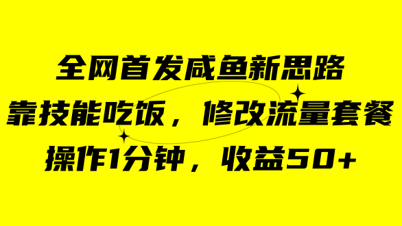 咸鱼冷门新玩法，靠“技能吃饭”，修改流量套餐，操作1分钟，收益50+网创库-网创项目资源站-副业项目-创业项目-搞钱项目网创库