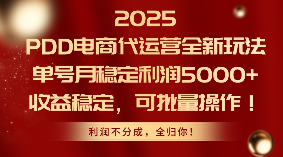 2025 PDD电商代运营全新玩法，单号月稳定利润5000+，收益稳定，可批量操作！网创库-网创项目资源站-副业项目-创业项目-搞钱项目网创库