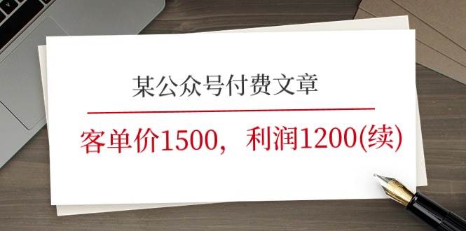 某公众号付费文章《客单价1500，利润1200(续)》市场几乎可以说是空白的网创库-网创项目资源站-副业项目-创业项目-搞钱项目网创库