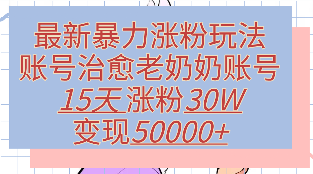 最新暴力涨粉玩法，治愈老奶奶账号，15天涨粉30W，变现50000+【揭秘】网创库-网创项目资源站-副业项目-创业项目-搞钱项目网创库