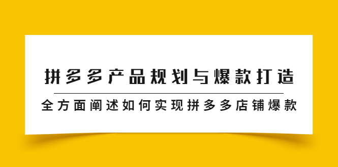 拼多多产品规划与爆款打造，全方面阐述如何实现拼多多店铺爆款网创库-网创项目资源站-副业项目-创业项目-搞钱项目网创库