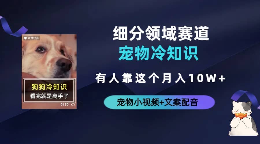 不起眼的抖音细分赛道-宠物冷知识，一段宠物视频配文案，有人靠这个月入10w网创库-网创项目资源站-副业项目-创业项目-搞钱项目网创库