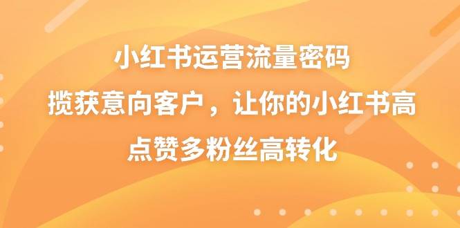 小红书运营流量密码，揽获意向客户，让你的小红书高点赞多粉丝高转化网创库-网创项目资源站-副业项目-创业项目-搞钱项目网创库