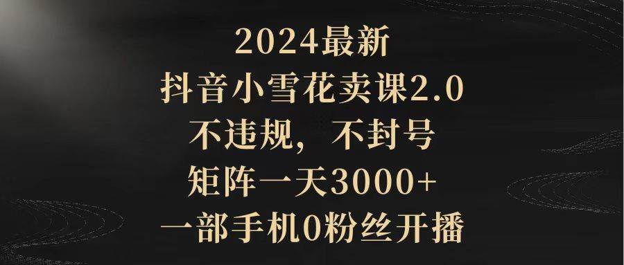 2024最新抖音小雪花卖课2.0 不违规 不封号 矩阵一天3000+一部手机0粉丝开播网创库-网创项目资源站-副业项目-创业项目-搞钱项目网创库