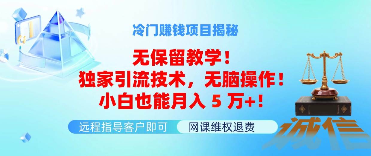 冷门赚钱项目无保留教学！独家引流技术，无脑操作！小白也能月入5万+！网创库-网创项目资源站-副业项目-创业项目-搞钱项目网创库