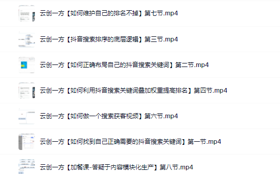 云创一方2022抖音SEO系列课程，教你如何快速上抖音搜索排名第一网创库-网创项目资源站-副业项目-创业项目-搞钱项目网创库