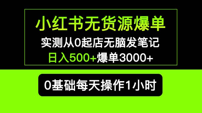 小红书无货源爆单 实测从0起店无脑发笔记爆单3000+长期项目可多店网创库-网创项目资源站-副业项目-创业项目-搞钱项目网创库
