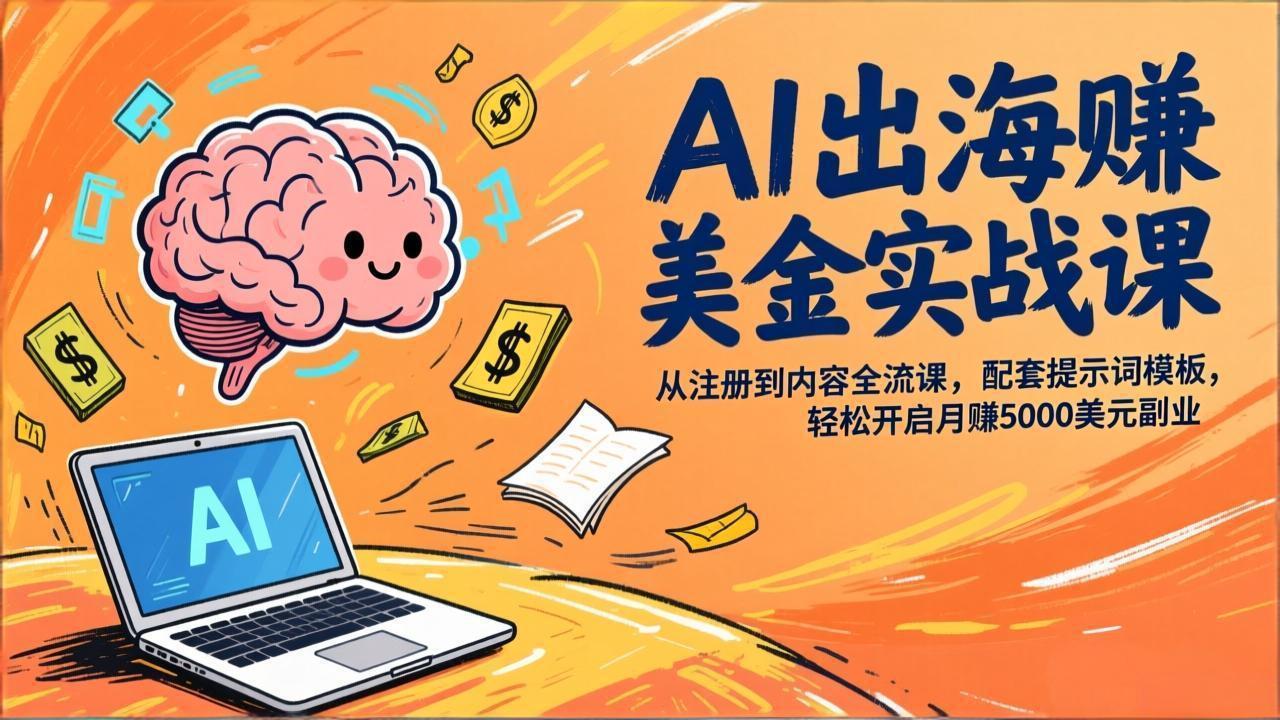 AI出海赚美金实战课，从注册到内容全流程，配套提示词模板，轻松开启月赚5000美元副业网创库-网创项目资源站-副业项目-创业项目-搞钱项目网创库
