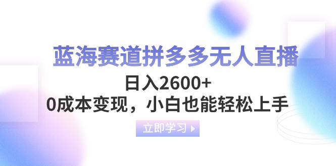 蓝海赛道拼多多无人直播，日入2600+，0成本变现，小白也能轻松上手网创库-网创项目资源站-副业项目-创业项目-搞钱项目网创库
