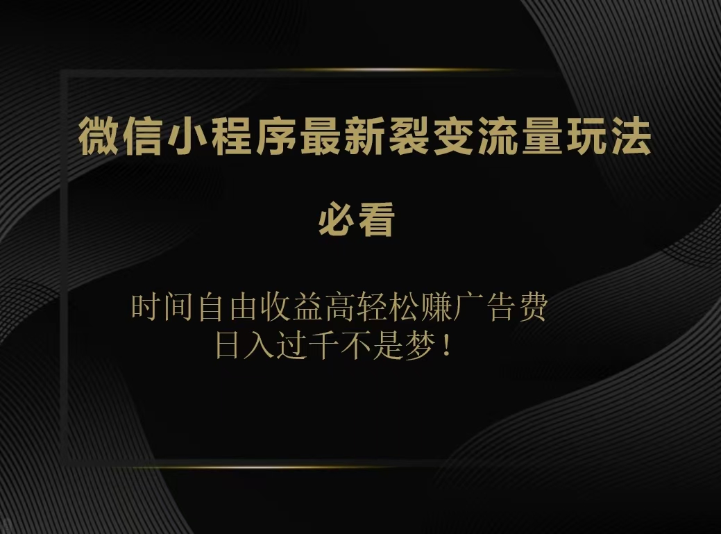 微信小程序最新裂变流量玩法，时间自由收益高轻松赚广告费，日入200-500+网创库-网创项目资源站-副业项目-创业项目-搞钱项目网创库