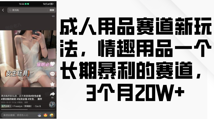 情趣用品一个长期暴利的赛道，成人用品赛道新玩法，3个月20W+网创库-网创项目资源站-副业项目-创业项目-搞钱项目网创库