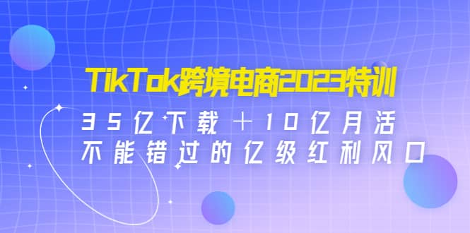 TikTok跨境电商2023特训：35亿下载＋10亿月活，不能错过的亿级红利风口网创库-网创项目资源站-副业项目-创业项目-搞钱项目网创库