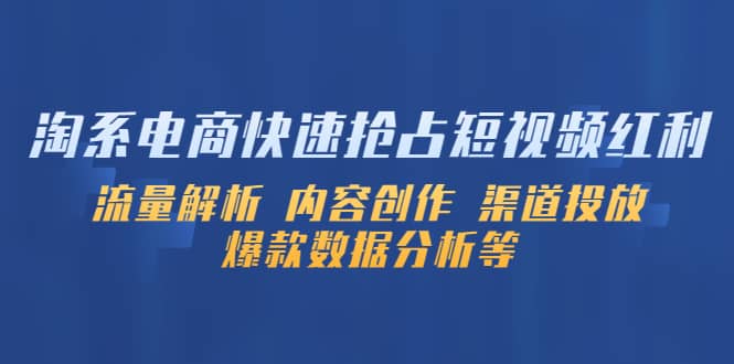 淘系电商快速抢占短视频红利：流量解析 内容创作 渠道投放 爆款数据分析等网创库-网创项目资源站-副业项目-创业项目-搞钱项目网创库