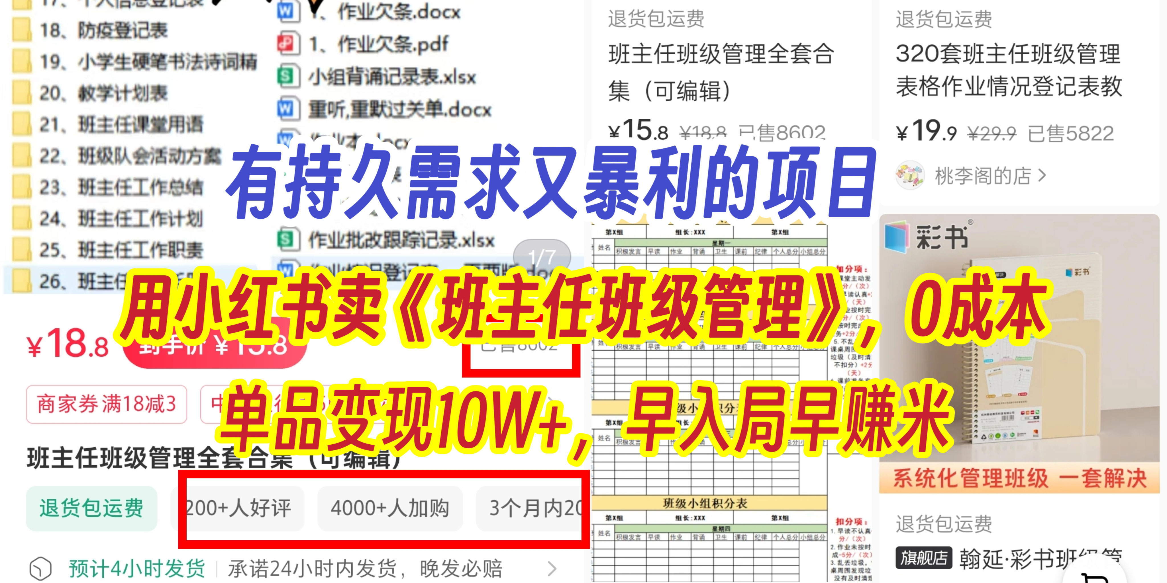 有持久需求的项目，通过小红书卖《班主任班级管理》，0成本，单品变现10W+,早入局早赚米网创库-网创项目资源站-副业项目-创业项目-搞钱项目网创库