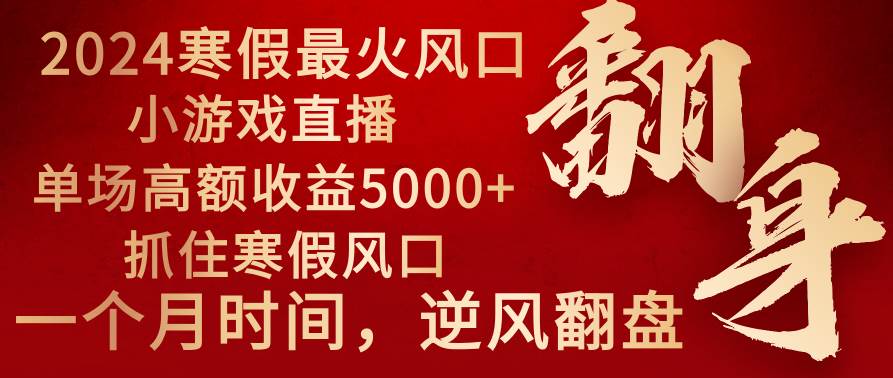 2024年最火寒假风口项目 小游戏直播 单场收益5000+抓住风口 一个月直接提车网创库-网创项目资源站-副业项目-创业项目-搞钱项目网创库