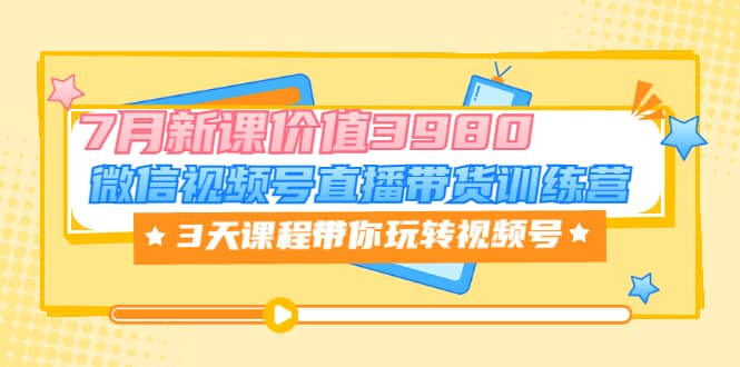 微信视频号直播带货训练营，3天课程带你玩转视频号：7月新课价值3980网创库-网创项目资源站-副业项目-创业项目-搞钱项目网创库