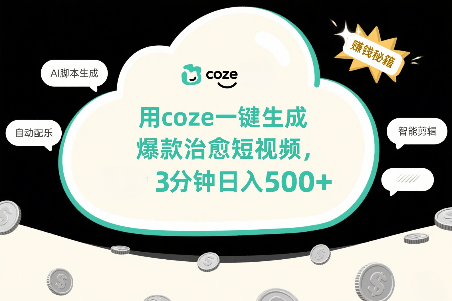 用coze一键生成爆款治愈短视频，3分钟日入500+网创库-网创项目资源站-副业项目-创业项目-搞钱项目网创库