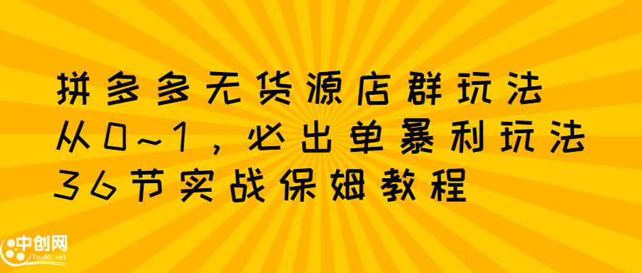 拼多多无货源店群玩法：从0~1，36节实战保姆教程，​极速起店必出单网创库-网创项目资源站-副业项目-创业项目-搞钱项目网创库