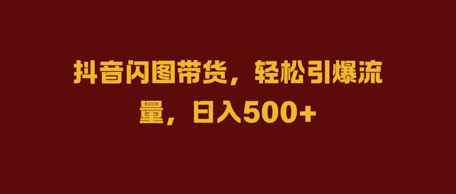 抖音闪图带货，轻松引爆流量，日入500+网创库-网创项目资源站-副业项目-创业项目-搞钱项目网创库