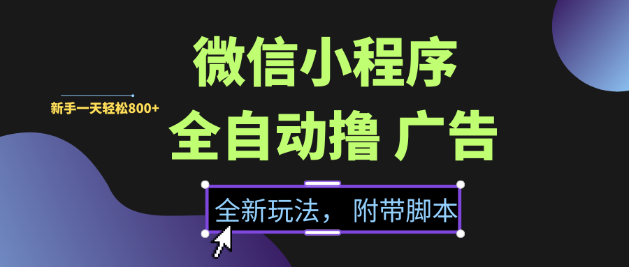 微信小程序挂机撸广告，全新玩法，新手一天轻松800+【附带脚本】网创库-网创项目资源站-副业项目-创业项目-搞钱项目网创库