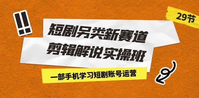 短剧另类新赛道剪辑解说实操班：一部手机学习短剧账号运营（29节 价值500）网创库-网创项目资源站-副业项目-创业项目-搞钱项目网创库