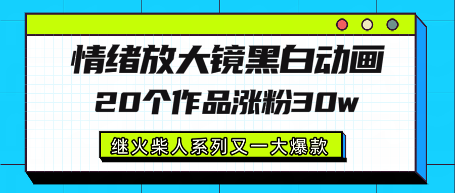 情绪放大镜黑白线条动画风格，20个视频，涨粉30W，继火柴人系列又一大爆款网创库-网创项目资源站-副业项目-创业项目-搞钱项目网创库