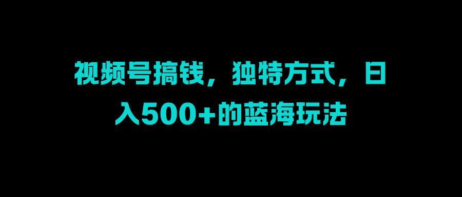 视频号搞钱，独特方式，日入500+的蓝海玩法网创库-网创项目资源站-副业项目-创业项目-搞钱项目网创库