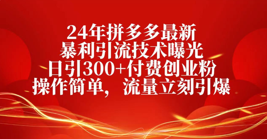 25年拼多多最新暴利引流技术曝光、日引300+付费创业粉操作简单，流量立刻引爆网创库-网创项目资源站-副业项目-创业项目-搞钱项目网创库