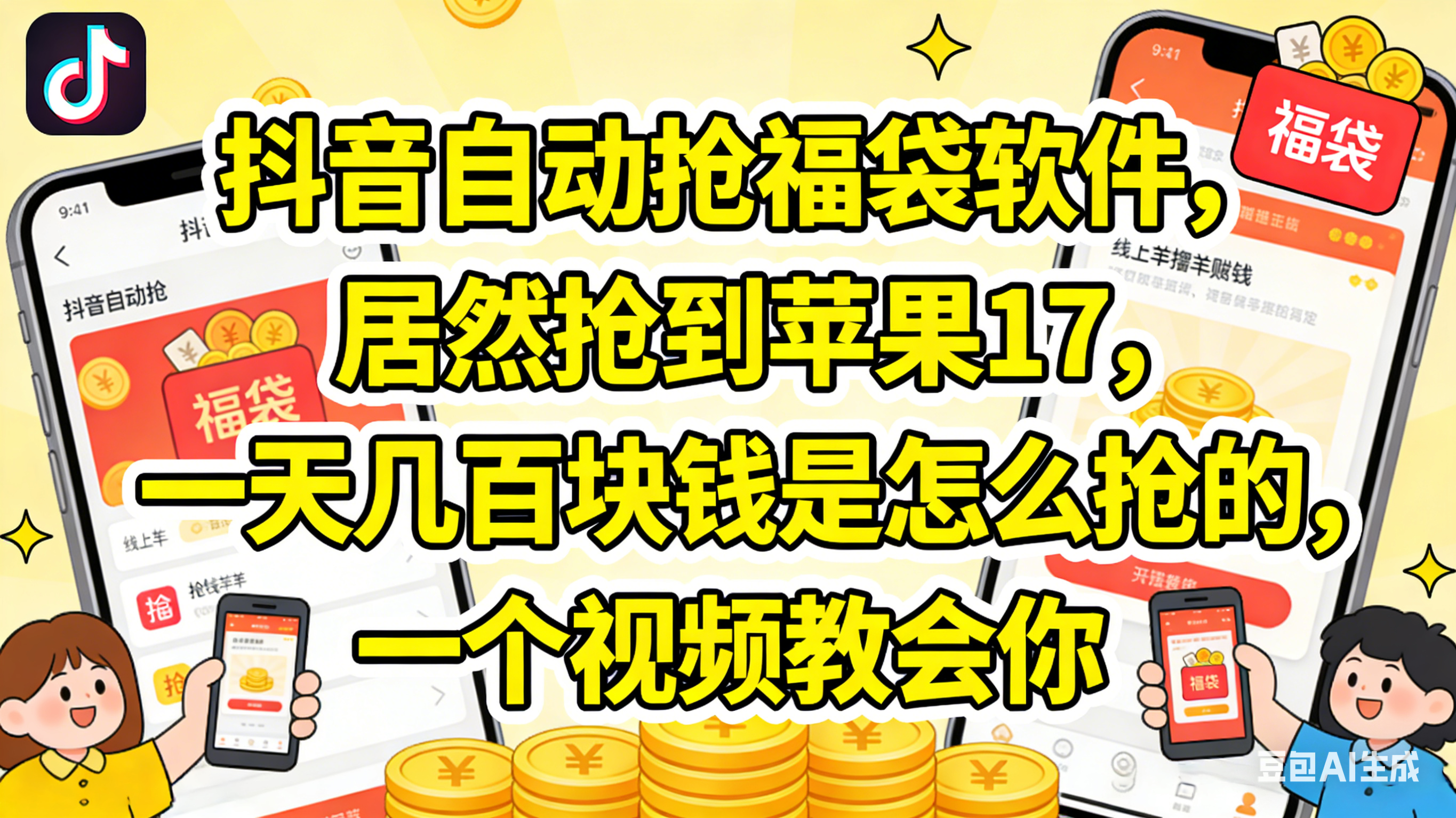 抖音抢福袋，居然抢到苹果17，一天几百块钱是怎么抢的，一个视频教会你网创库-网创项目资源站-副业项目-创业项目-搞钱项目网创库