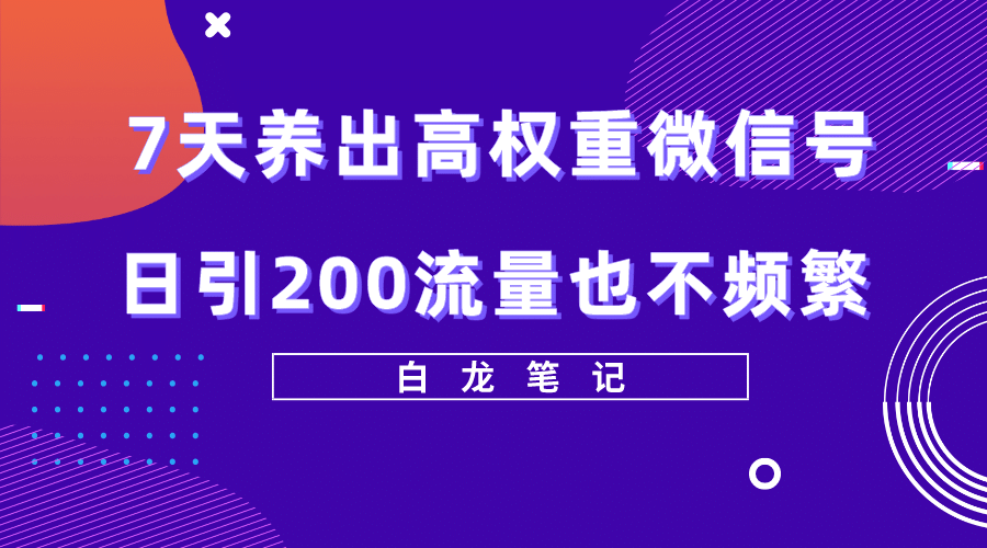 7天养出高权重微信号，日引200流量也不频繁，方法价值3680元网创库-网创项目资源站-副业项目-创业项目-搞钱项目网创库