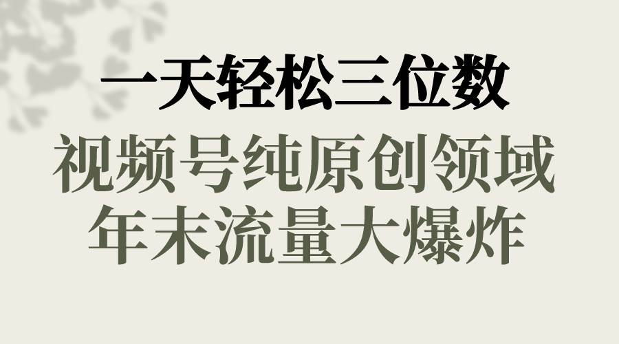 一天轻松三位数，视频号纯原创领域，春节童子送祝福，年末流量大爆炸网创库-网创项目资源站-副业项目-创业项目-搞钱项目网创库